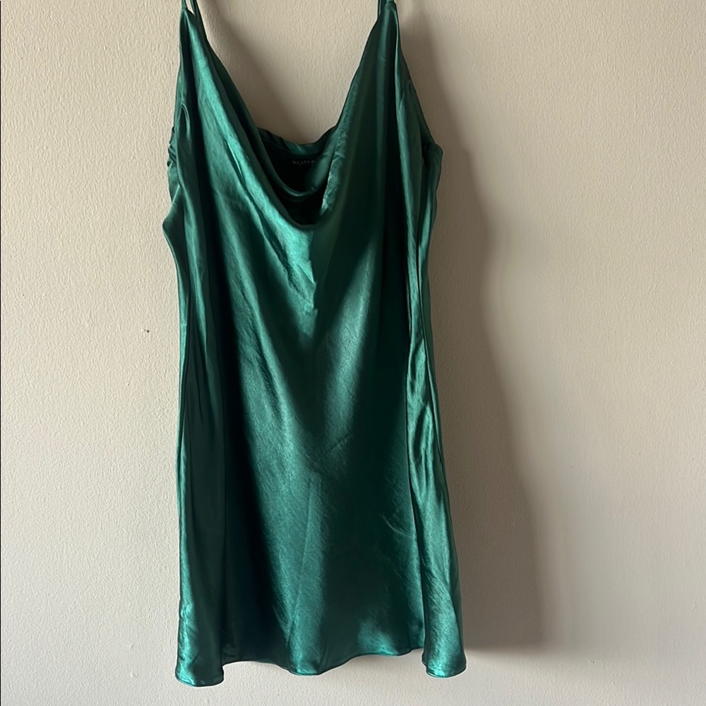 Nasty Gal Emerald Green Satin Slip Dress